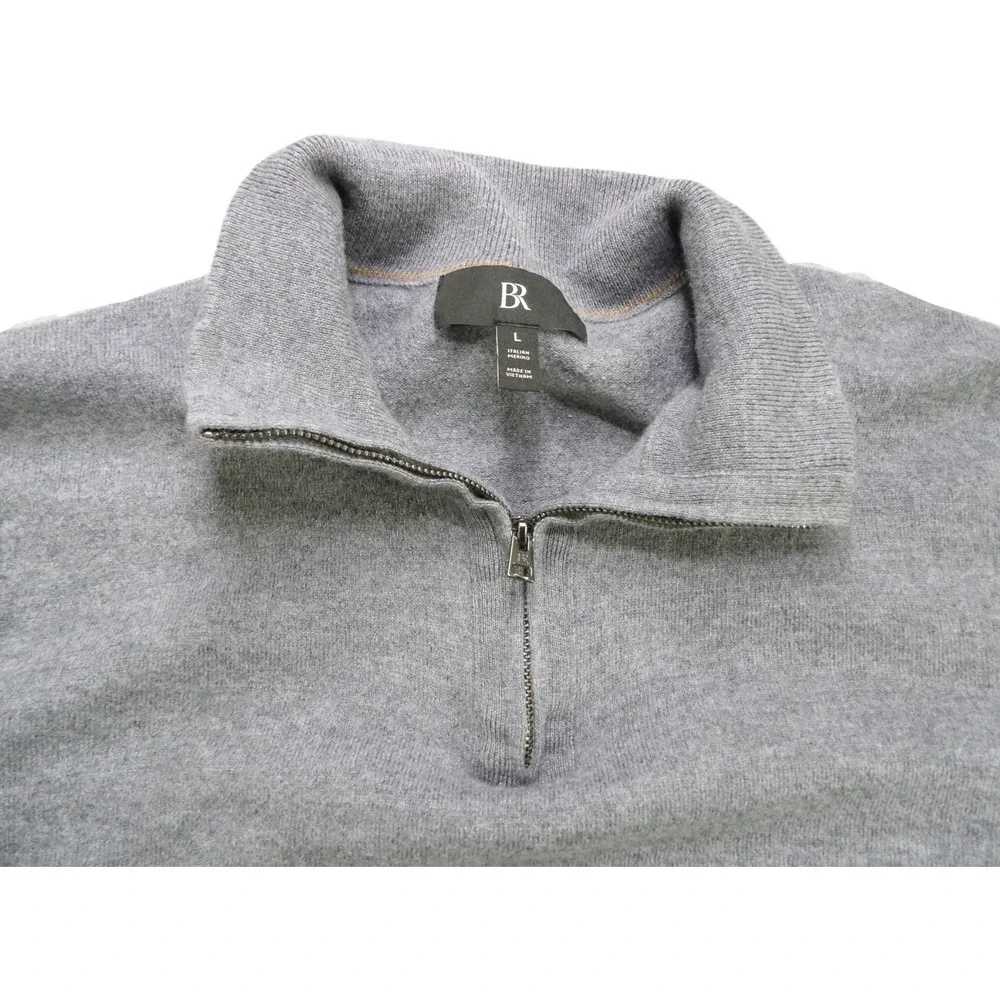 Banana Republic Sweater Men L Gray Italian Merino Wool Mockneck Knit 1/4 Zip Top